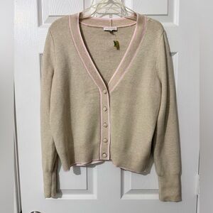 Crown & Ivy Beige Cardigan with Pink Accents